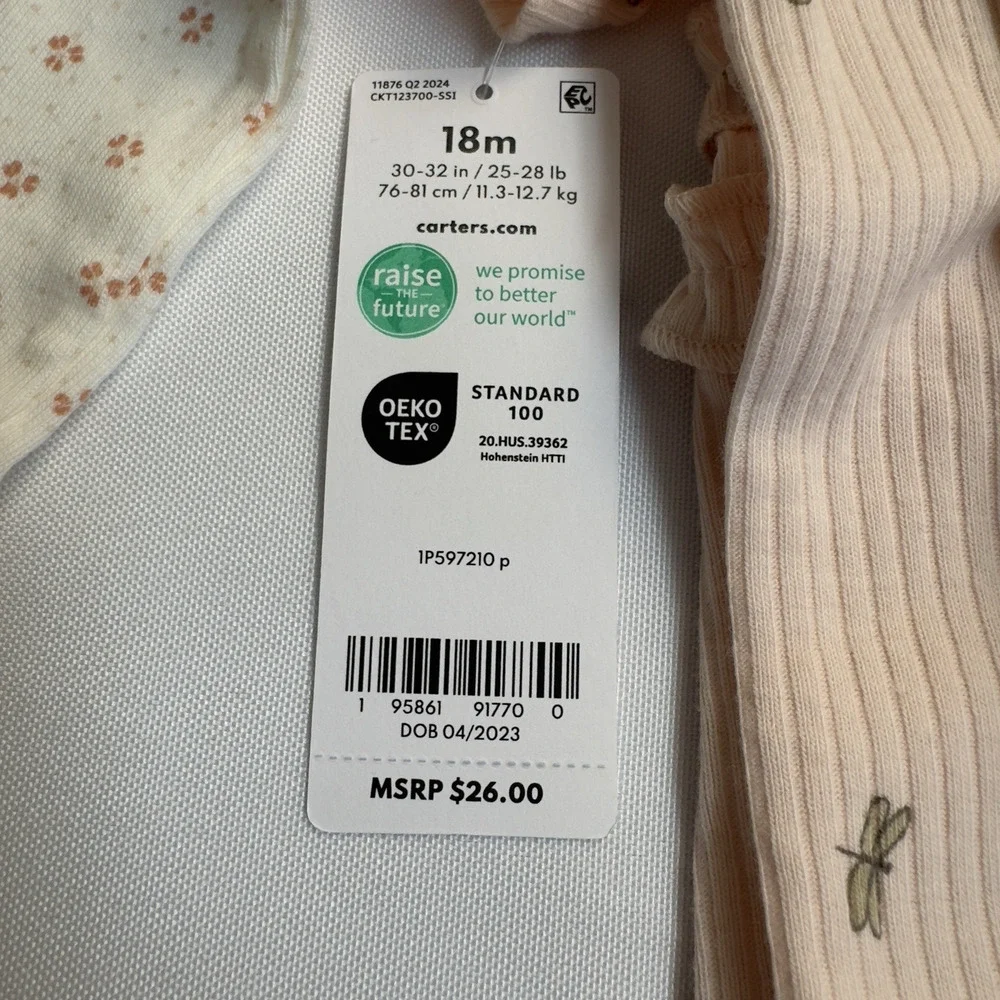 Carter's Bodysuits & Leggings 3 Piece Set Baby Girl 18M Pink Cream